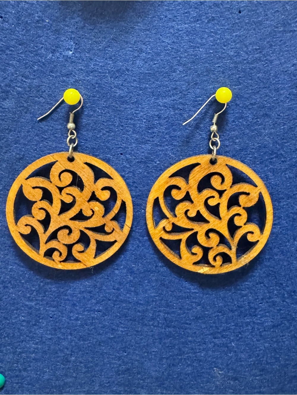 Handcrafted Wooden Filigree Circle Earrings - Tan